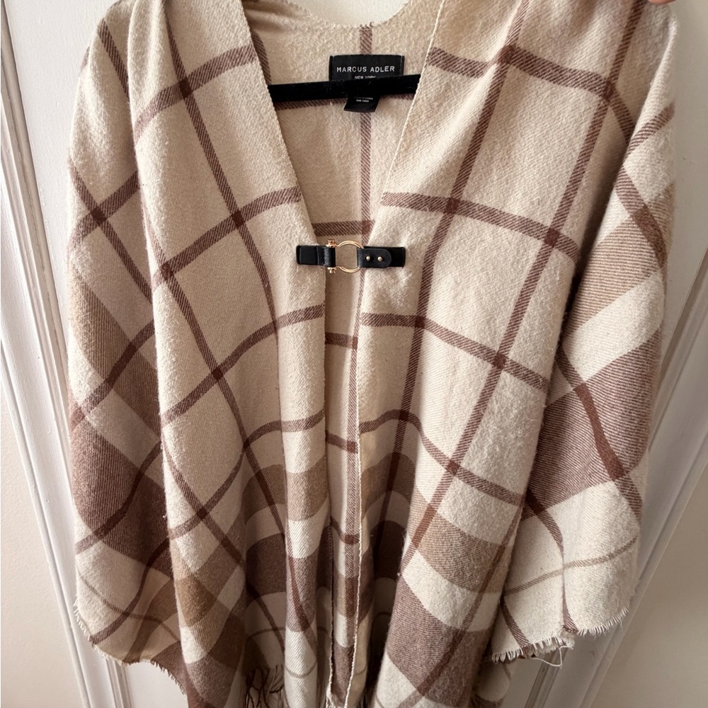 Marc New York Women's Checkered Poncho - Cream and Brown
